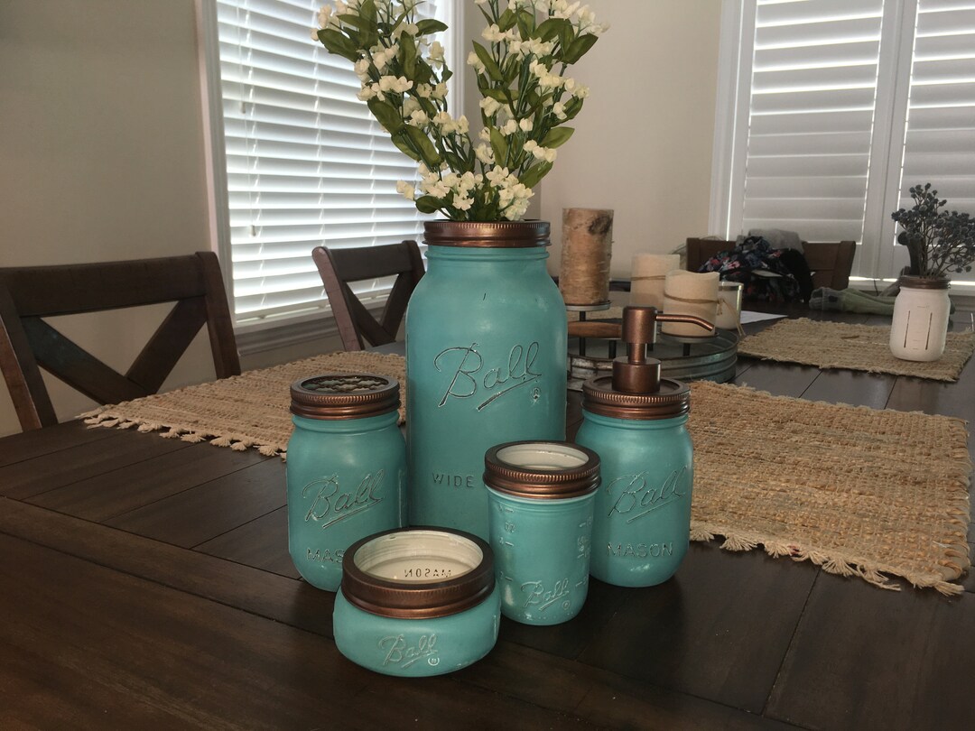 Farmhouse Style Mason Jar Bathroom Set Etsy