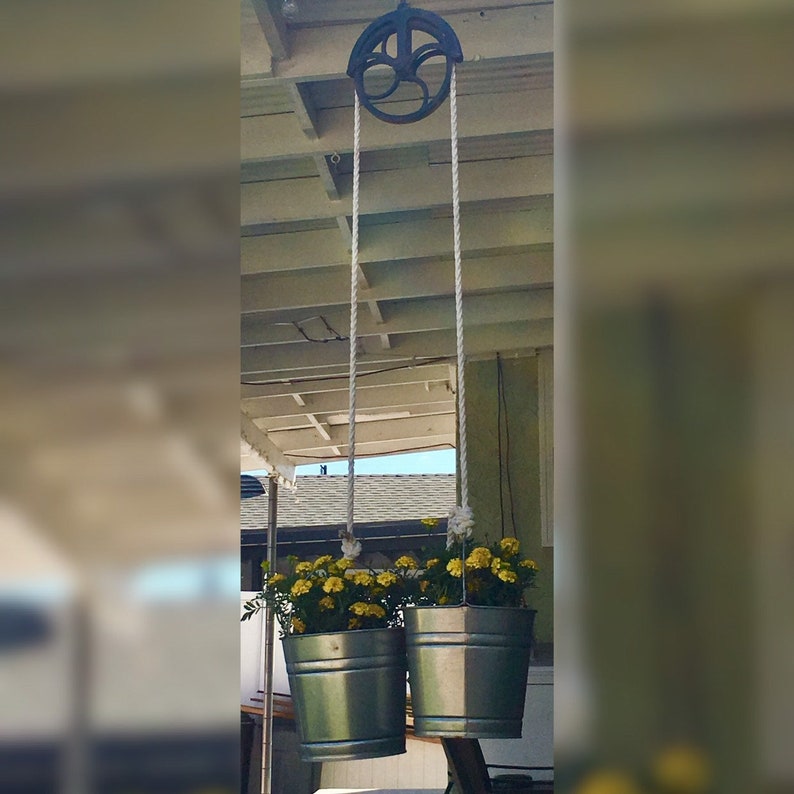 Antique Rustic Pulley Hanging Flower Pots Etsy