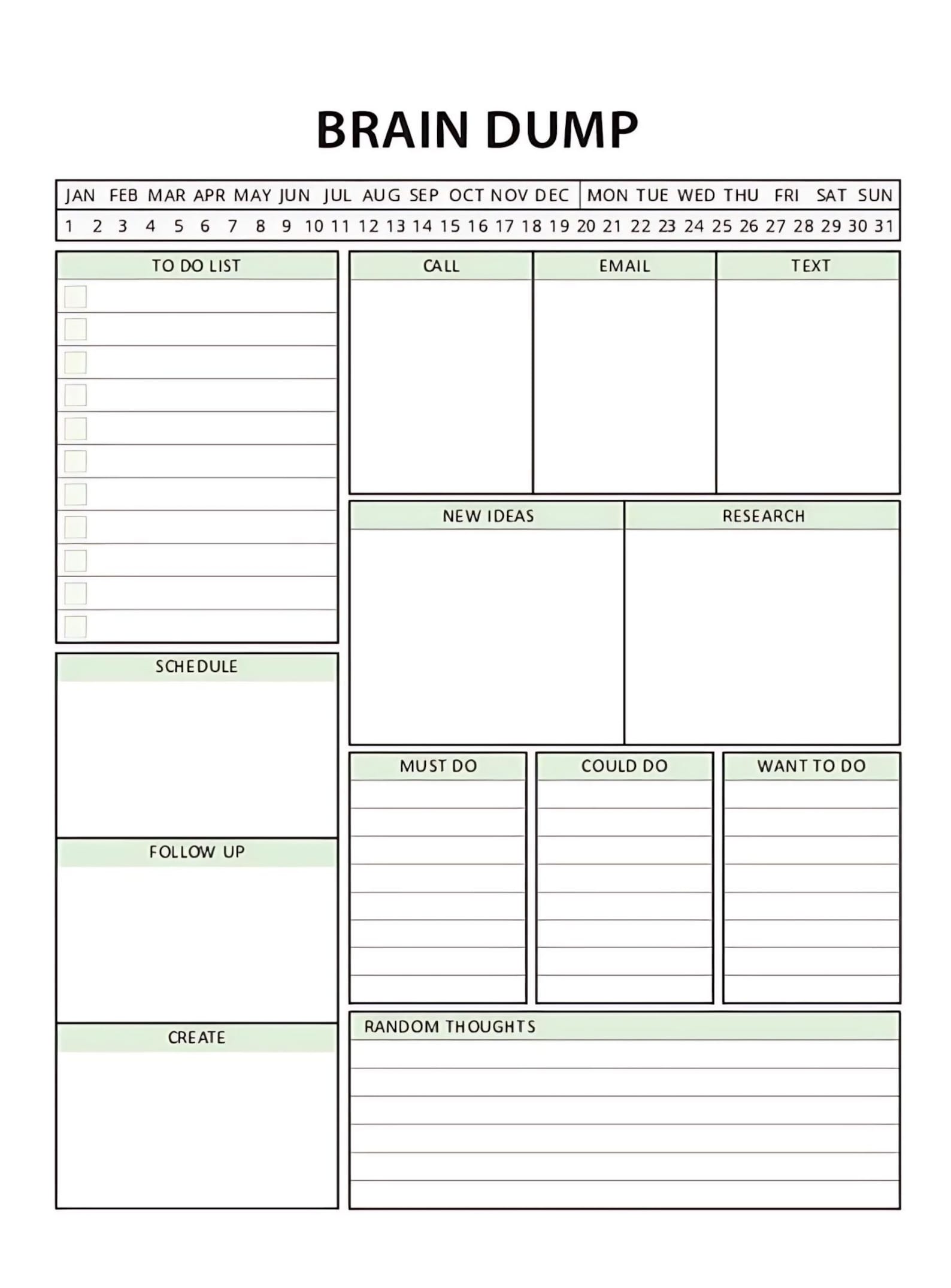 ADHD Brain Dump Printable | Daily Task List Planner | Thought ...