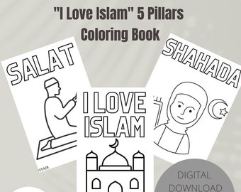 I Love Islam 5 Pillars Coloring Book- 7 Page Digital Download for Ages 2-5