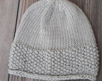 100% Cotton Hand Knit Hat- Gray