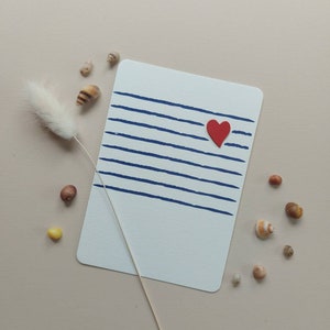 Carte "Marinière" avec son cœur en cuir