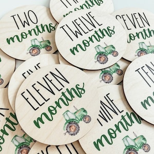 Ensemble d'étapes mensuelles pour tracteur, ensemble d'étapes pour bébé, disques d'étapes mensuelles en bois, cadeau de baby shower bohème, plaques d'étapes mensuelles