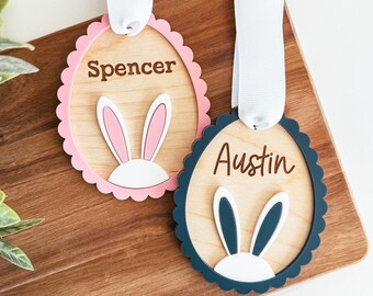 Easter Basket Tag, Personalized Easter Basket Tag, Custom Easter Tag, Bunny Ear Easter Tag, Scalloped Easter Name Tag, Easter Gift Tag