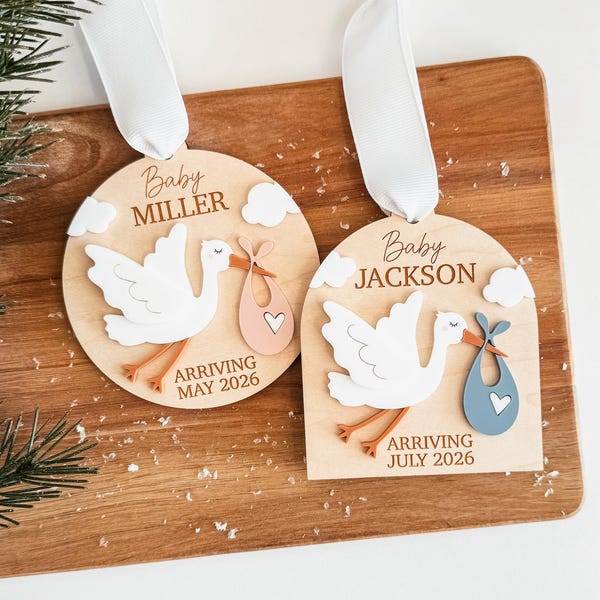 Stork Baby Announcement Ornament, Personalized Stork Ornament, Pregnancy Announcement Ornament, Expecting Ornament, Maternity Ornament