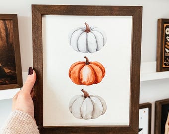 Pumpkin Trio Wood Sign, Fall Farmhouse Sign, Fall Wood Sign, Autumn Wall Decor, Fall Home Decor, Fall Sign, Watercolour Fall Art