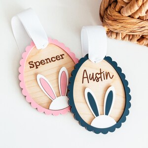 Easter Basket Tag, Personalized Easter Basket Tag, Custom Easter Tag, Bunny Ear Easter Tag, Scalloped Easter Name Tag, Easter Gift Tag