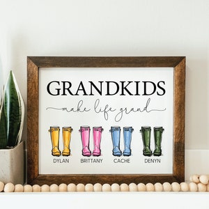 Grandkids Make Life Grand Wooden Sign, Custom Grandchildren Sign, Personalized Gift For Grandparents, Grandchildren Names Sign, Custom Sign