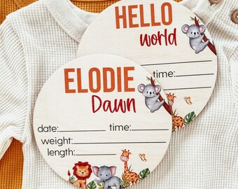 Wooden Birth Announcement Sign, Baby Birth Stat Sign, Name Announcement Sign, Hospital Name Sign, Safari Baby Name Sign, Baby Shower Gift