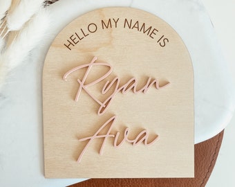 Wooden Birth Announcement, Arch Name Announcement Sign, 3D Baby Name Sign, Hospital Newborn Photo Sign, Newborn Photo Sign, Baby Shower Gift