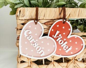 Valentine's Day Basket Tag, Personalized Valentine's Day Name Tag, Custom Basket Tag, Acrylic Heart Name Tag, Acrylic Heart Tag, Acrylic Tag