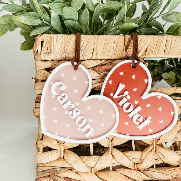 Valentine's Day Basket Tag, Personalized Valentine's Day Name Tag, Custom Basket Tag, Acrylic Heart Name Tag, Acrylic Heart Tag, Acrylic Tag