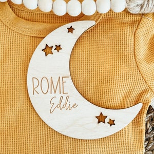 Enseigne de faire-part de naissance croissant de lune, faire-part de nouveau-né, nom de bébé, signe photo hôpital de bébé, cadeau personnalisé pour baby shower