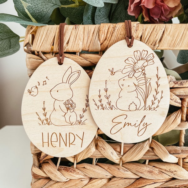 Easter Basket Tag, Personalized Easter Basket Tag, Custom Easter Tag, Wooden Easter Egg Tag, Custom Bunny Tag, Personalized Name Tag, Easter