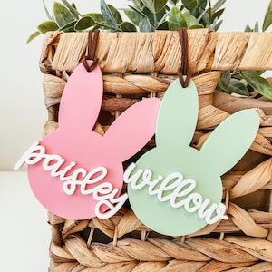 Easter Basket Tag, Personalized Easter Basket Name Tag, Custom Easter Tag, Acrylic Bunny Tag, Custom Easter Bunny Tag, Personalized Name Tag