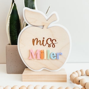 Personalized Teacher Name Sign, Teacher Desk Name Sign, Desk Name Plate, Custom Teacher Gift, Teacher Apple Sign, Custom Desk Name Sign image 2