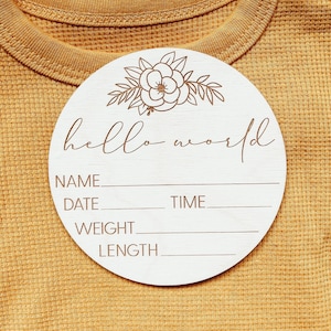 Wooden Birth Announcement, Hello World Sign, Birth Announcement Sign, Birth Statistics Sign, Hospital Newborn Photo Sign, Baby Shower Gift