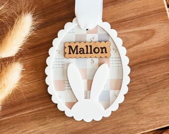 Personalized Easter Basket Tag with Bunny Ears, Easter Basket Name Tag, Personalized Easter Tag, Vintage Spring Name Tag, Gingham Easter Tag