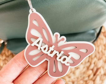 Butterfly Backpack Tag, Acrylic Bag Tag, Custom Name Keychain, Retro Bag Tag, Lunch Box Tag, Butterfly Diaper Bag Tag, Acrylic Name Keychain