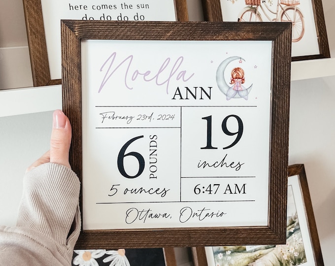 Custom Birth Statistics Wood Sign, Custom Nursery Sign, Baby Name Sign, Baby Shower Gift, Personalized Name Sign,  Birth Stat Framed Sign