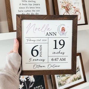Panneau en bois personnalisé statistiques de naissance, panneau de chambre de bébé personnalisé, nom de bébé, cadeau de baby shower, nom personnalisé, panneau encadré statistique de naissance