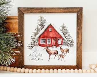 Christmas Sign, All Is Calm Christmas Sign, Vintage Christmas Sign, Farmhouse Christmas Decor, Wood Christmas Sign, Christmas Home Decor