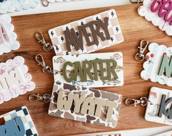 Acrylic Name Keychain, Backpack Name Keychain, Acrylic Bag Charm, 3D Name Keychain, Backpack Tag, Diaper Bag Tag, School Bag Tag