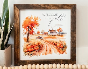 Welcome Fall, Watercolour Autumn Farm Wood Sign, Fall Farmhouse Sign, Fall Wood Sign, Autumn Wall Decor, Fall Home Decor, Fall Wall Art