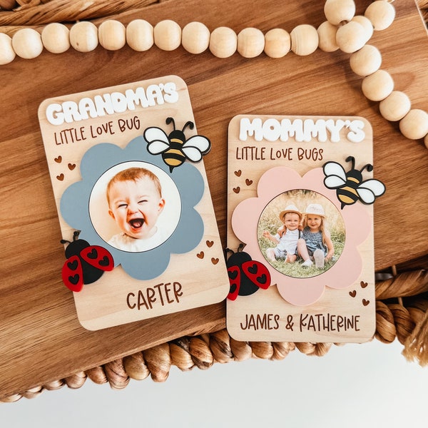 Imán para nevera con foto, imán para marco de fotos personalizado, imán de bicho del amor, imán para foto de mamá, imán para foto de abuela, regalo para el Día de la Madre, regalo para mamá