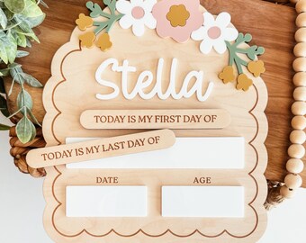 Personalized First Day of School Sign, First and Last Day School Board, Custom Back to School Photo Prop, Floral School Milestone Sign