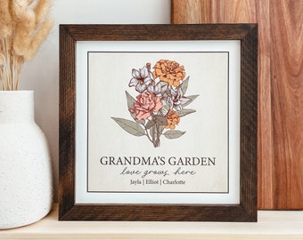 Grandma's Garden Sign, Vintage Birth Flower Sign, Custom Birthdate Sign, Mother's Day Sign, Custom Mother's Day Gift, Gift For Grandma