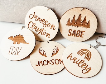 Personalized Wooden Backpack Tag, Schoolbag Tag, Diaper Bag Tag, Custom Wooden Name Tag, Wooden Gift Tag, Personalized Keychain, Luggage Tag