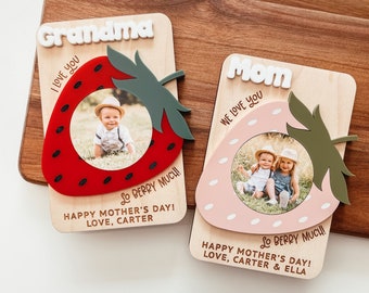 Fridge Photo Magnet, Custom Photo Frame Magnet, Strawberry Magnet, Mom Photo Magnet, Grandma Photo Magnet, Mother's Day Gift, Mom Gift