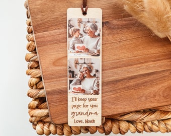 Custom Photo Bookmark, Photo Strip Bookmark, Personalized Wood Bookmark, Mother's Day Gift, Picture Bookmark For Mom, Grandma Photo Bookmark