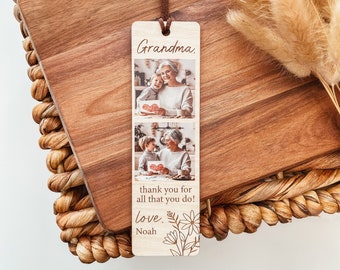 Custom Photo Bookmark, Photo Strip Bookmark, Personalized Wood Bookmark, Mother's Day Gift, Picture Bookmark For Mom, Grandma Photo Bookmark