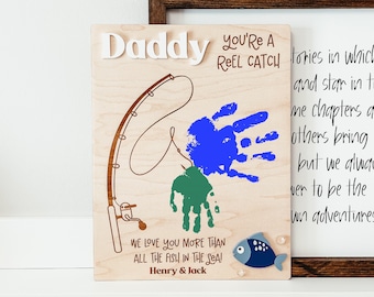 Father's Day Fishing Handprint Sign, Personalized Father's Day Sign, Handprint Sign For Dad, Father's Day Gift, Gift For Grandpa, Dad Gift
