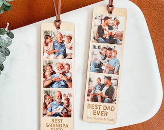 Custom Photo Bookmark, Photo Strip Bookmark, Personalized Wooden Bookmark, Laser Engraved Bookmark, Father's Day Gift, Bookmark For Dad