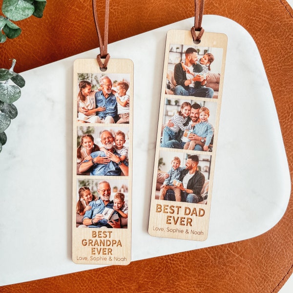 Custom Photo Bookmark, Photo Strip Bookmark, Personalized Wooden Bookmark, Laser Engraved Bookmark, Father's Day Gift, Bookmark For Dad