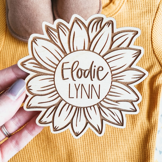 Wooden Sunflower Birth Announcement, Newborn Announcement Sign, Wood Baby Name Sign, Baby Hospital Sign, Personalized Baby Gift, Custom Sign