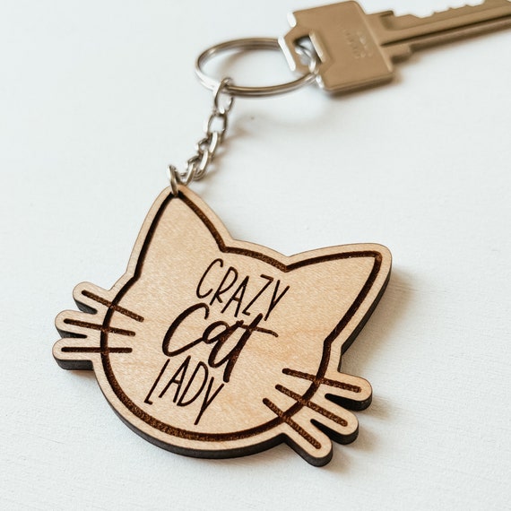 Porte-clé femme chat fou, porte-clé tête de chat, porte-clé en