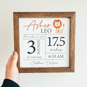Panneau en bois personnalisé statistiques de naissance, panneau de chambre de bébé personnalisé, nom de bébé, cadeau de baby shower, nom personnalisé, panneau encadré statistique de naissance