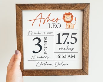 Custom Birth Statistics Wood Sign, Custom Nursery Sign, Baby Name Sign, Baby Shower Gift, Personalized Name Sign,  Birth Stat Framed Sign