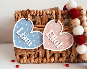 Etiqueta de cesta para San Valentín, etiqueta de nombre personalizada para San Valentín, etiqueta de cesta personalizada, etiqueta de nombre de corazón de acrílico, etiqueta de corazón de acrílico, etiqueta de acrílico