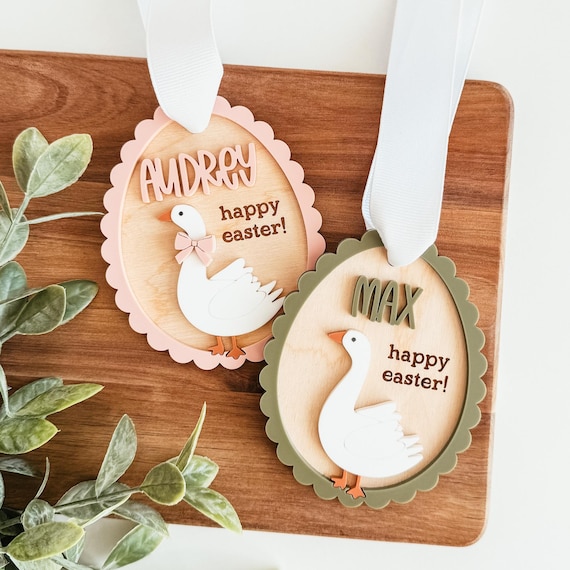 Goose Easter Basket Tag, Personalized Easter Tag, Easter Goose Tag, Scallop Egg Basket Tag, Easter Basket Name Tag, Tag for Easter Basket