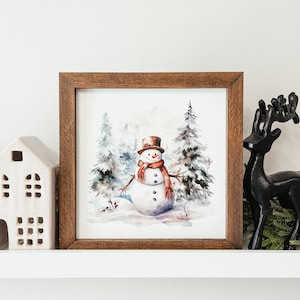 Watercolour Snowman Sign, Snowman Christmas Sign, Framed Winter Sign, Watercolor Holiday Sign, Farmhouse Sign, Winter Decor, Snowman Print