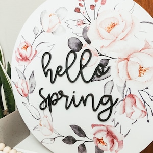 Hello Spring Round Sign 3D Hello Spring Sign Round Wood image 2