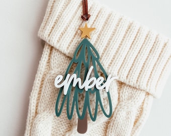 Personalized Christmas Stocking Tag, 3D Christmas Tree Stocking Tag, Acrylic Stocking Tag, Christmas Ornament With Name, 3D Holiday Ornament