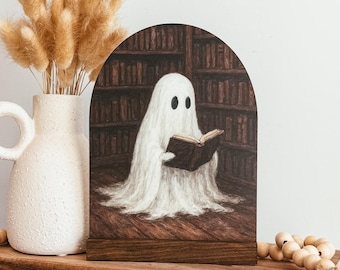 Reading Ghost Halloween Wood Sign, Halloween Arch Mini Signs, Vintage Inspired Halloween Sign, Spooky Season Decor, Halloween Home Decor