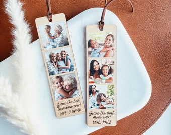 Custom Photo Bookmark, Photo Strip Bookmark, Personalized Wooden Bookmark, Laser Engraved Bookmark, Mother's Day Gift, Bookmark For Mom