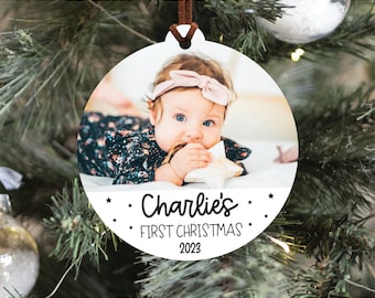 Baby's First Christmas 2023 Photo Ornament, Baby's First Christmas Ornament, 2023 Newborn Holiday Ornament, Stocking Stuffer, Shower Gift